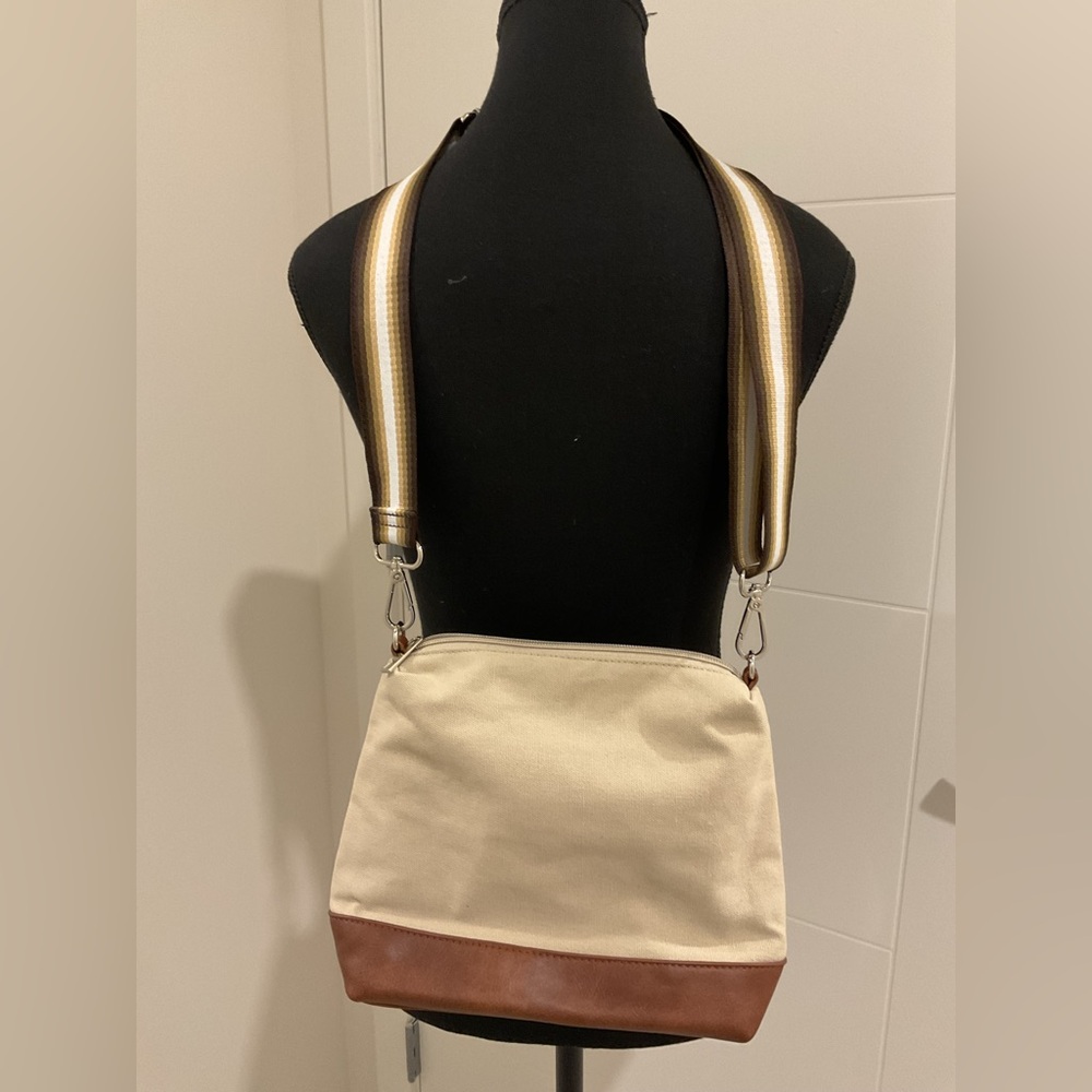 K. Carroll Crossbody material & faux leather handbag with replacement Strap .